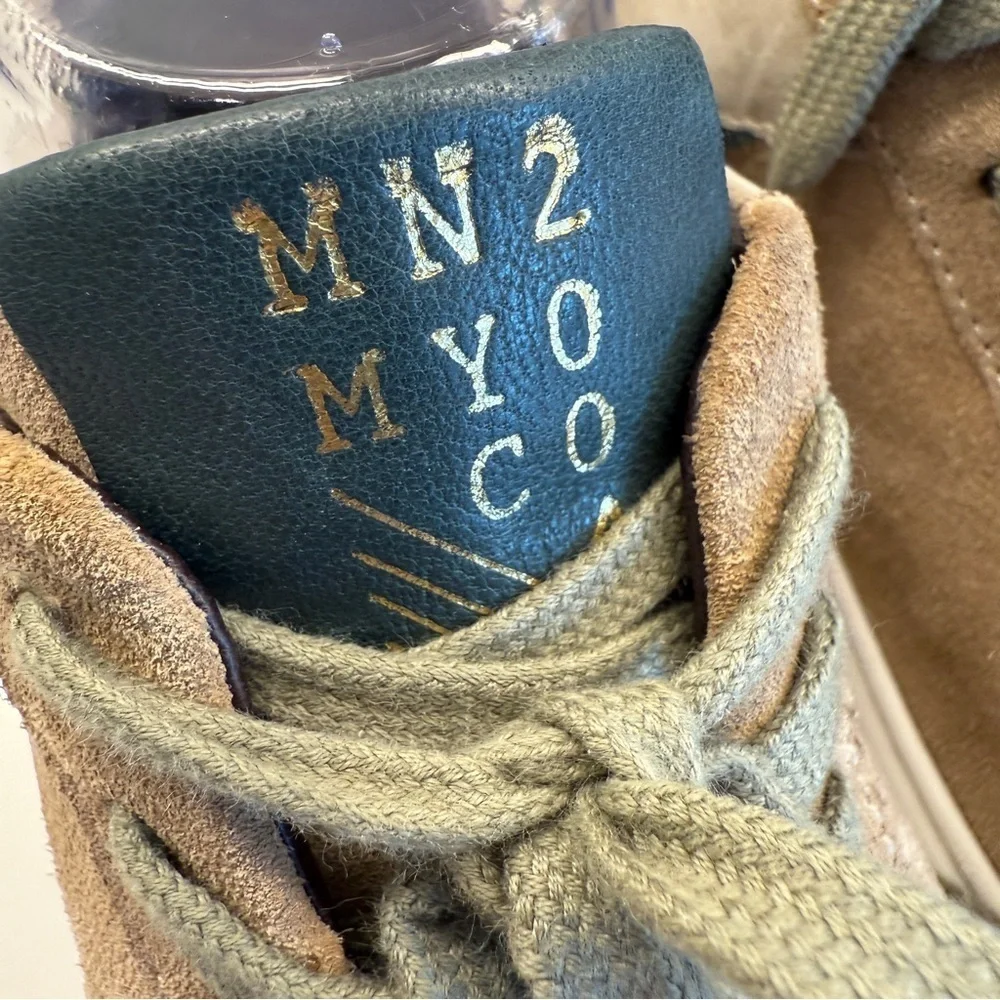 Miz Mooz Women's Tristian Tan & Green Leather Lace-Up Sneakers Size 8.5 Casual